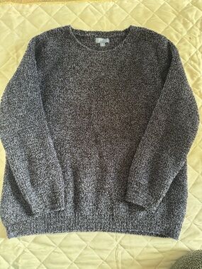 Barefoot Dreams Marled Blue and Black Cozy Chic Crewneck Sweater